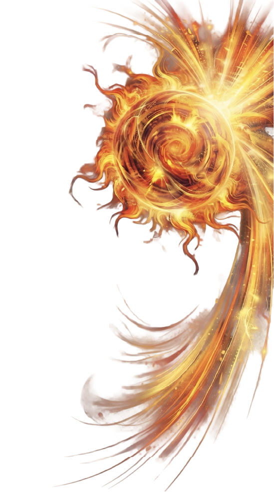 An artistic digital illustration of a swirling, fiery vortex with bright sparks and flame-like patterns in shades of orange and yellow.