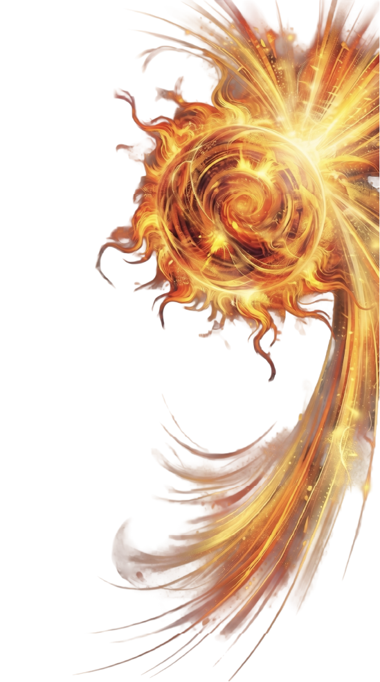 An artistic digital illustration of a swirling, fiery vortex with bright sparks and flame-like patterns in shades of orange and yellow.