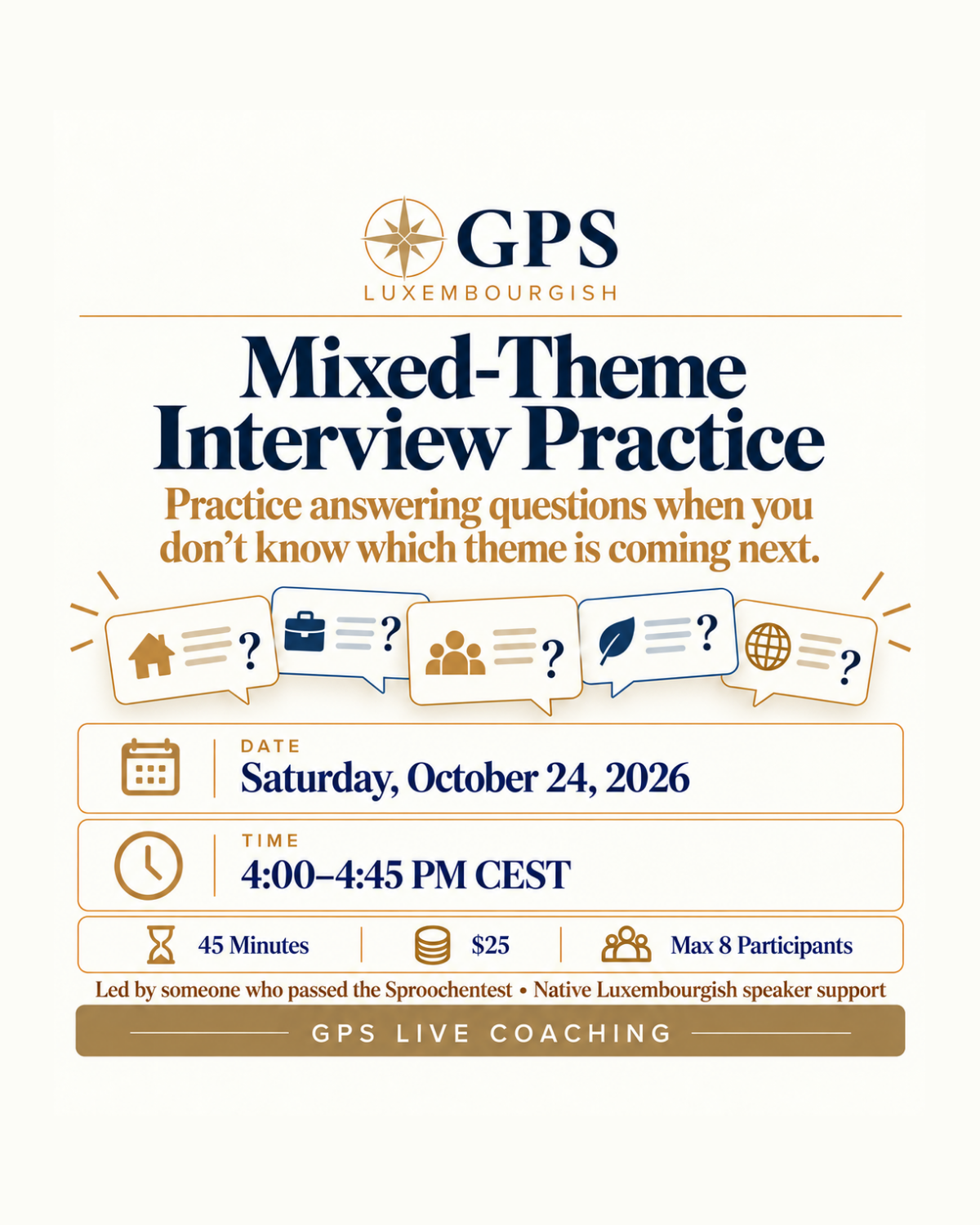 GPS Live Sproochentest Coaching – Mixed-Theme Interview Practice