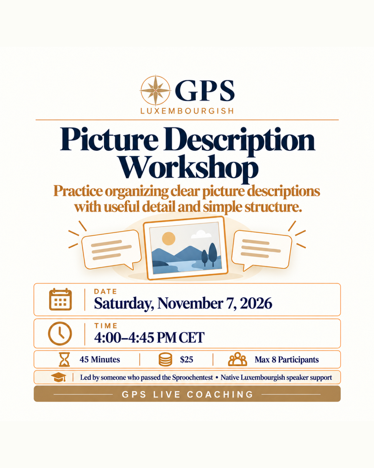 GPS Live Sproochentest Coaching – Picture Description Workshop