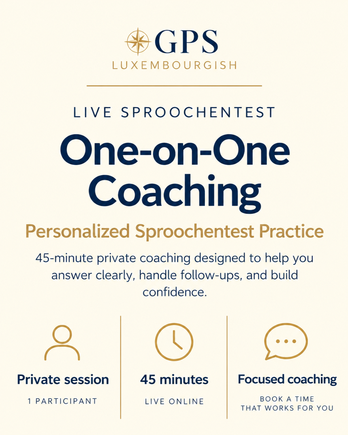 45-Minute One-on-One Sproochentest Coaching