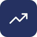 White upward trending arrow on a dark blue background indicating growth or increase