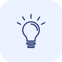 Simple line icon of a light bulb with rays.