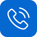 Blue icon with white telephone handset and curved lines indicating a call.