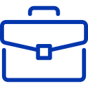 Outline of a blue briefcase or toolbox with a handle on top.