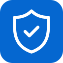 Shield icon with check mark inside, on a red background