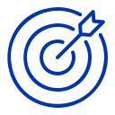A blue target with an arrow hitting the bullseye
