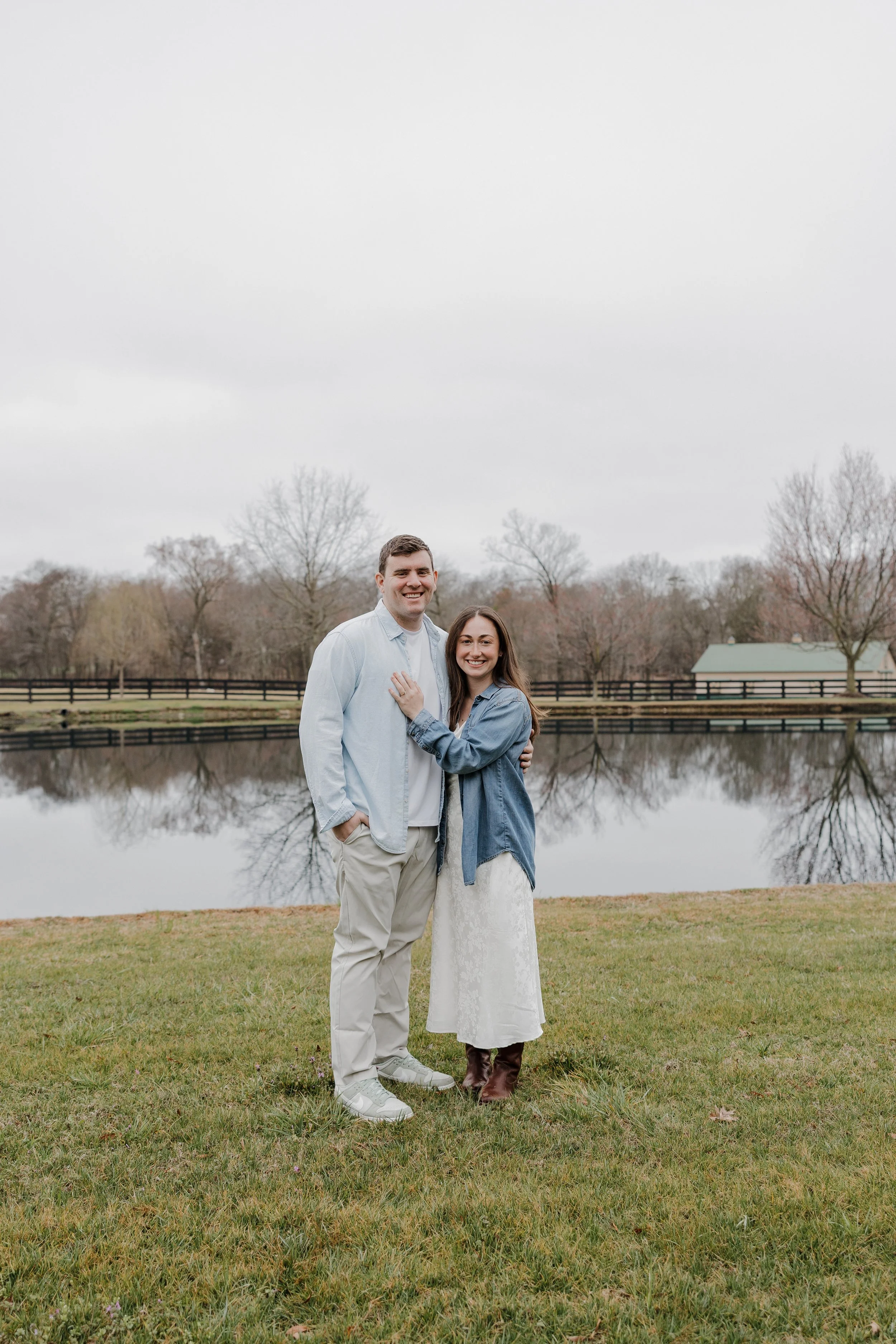 Romantic engagement portraits of Danielle and Greg at Morning Glory Farm wedding venue in Charlotte, NC