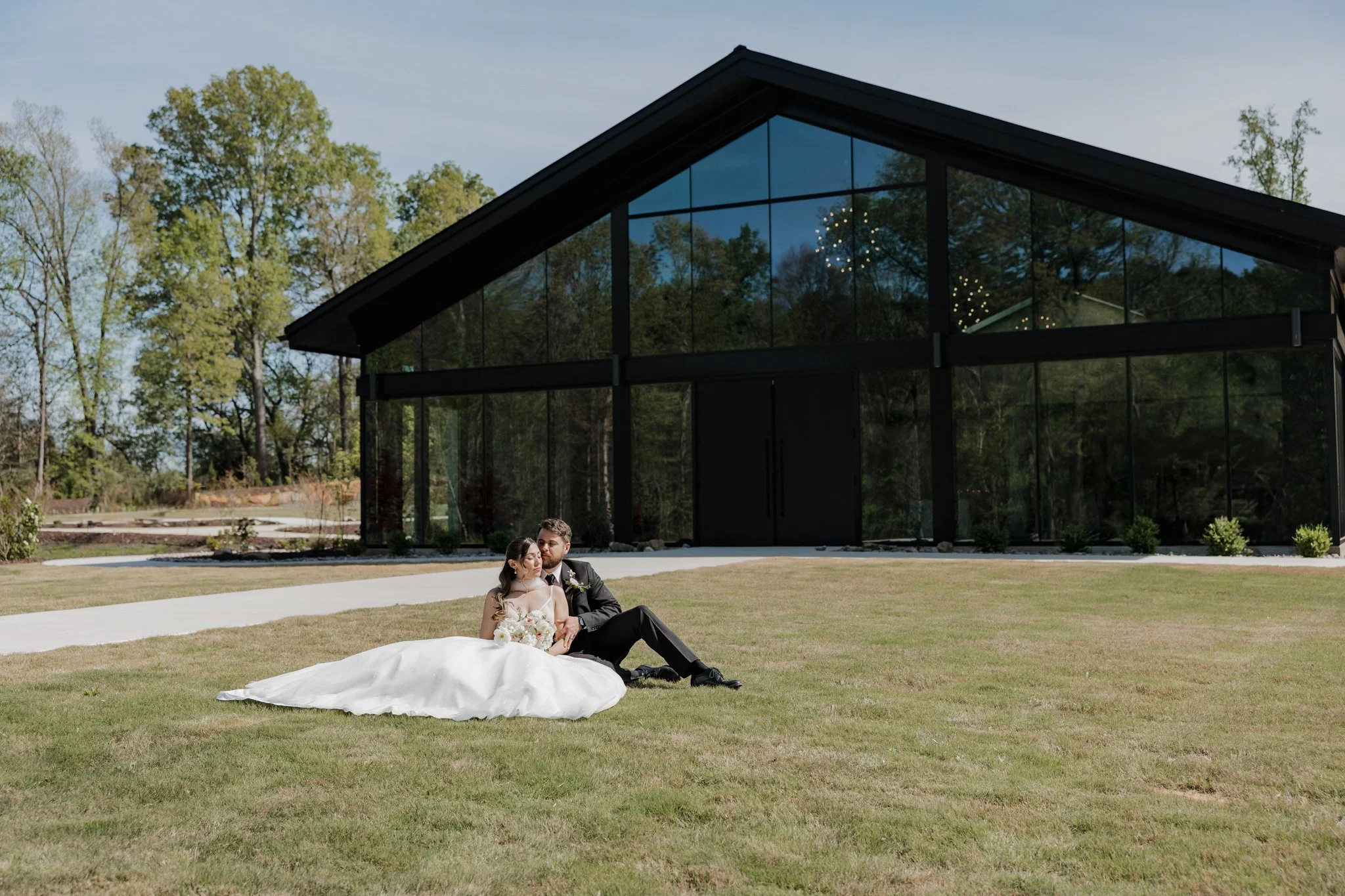 Bride and groom sharing a quiet moment during their Skyroom wedding North Carolina Wedding Photographer