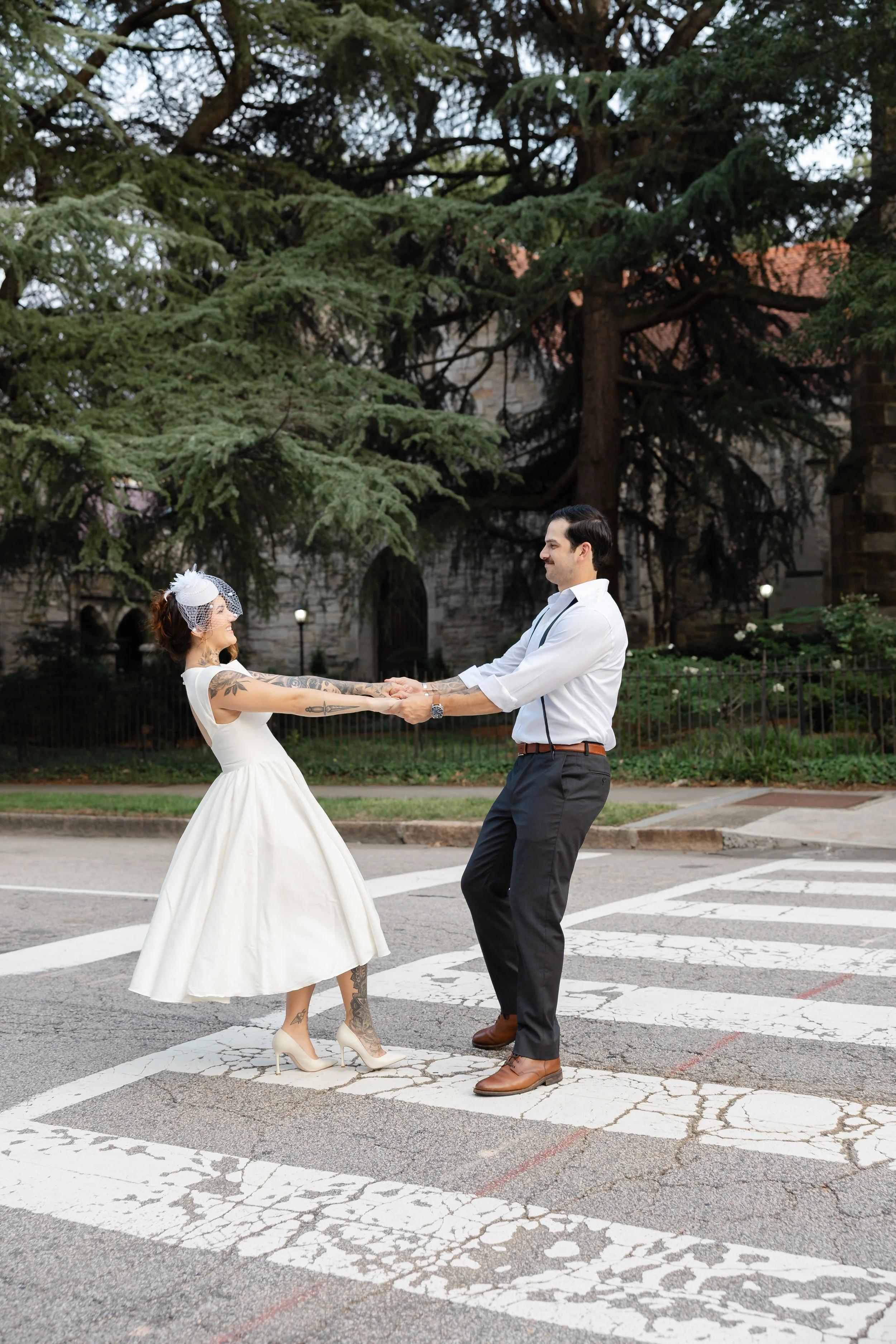 Downtown Raleigh engagement session with fun, relaxed couple