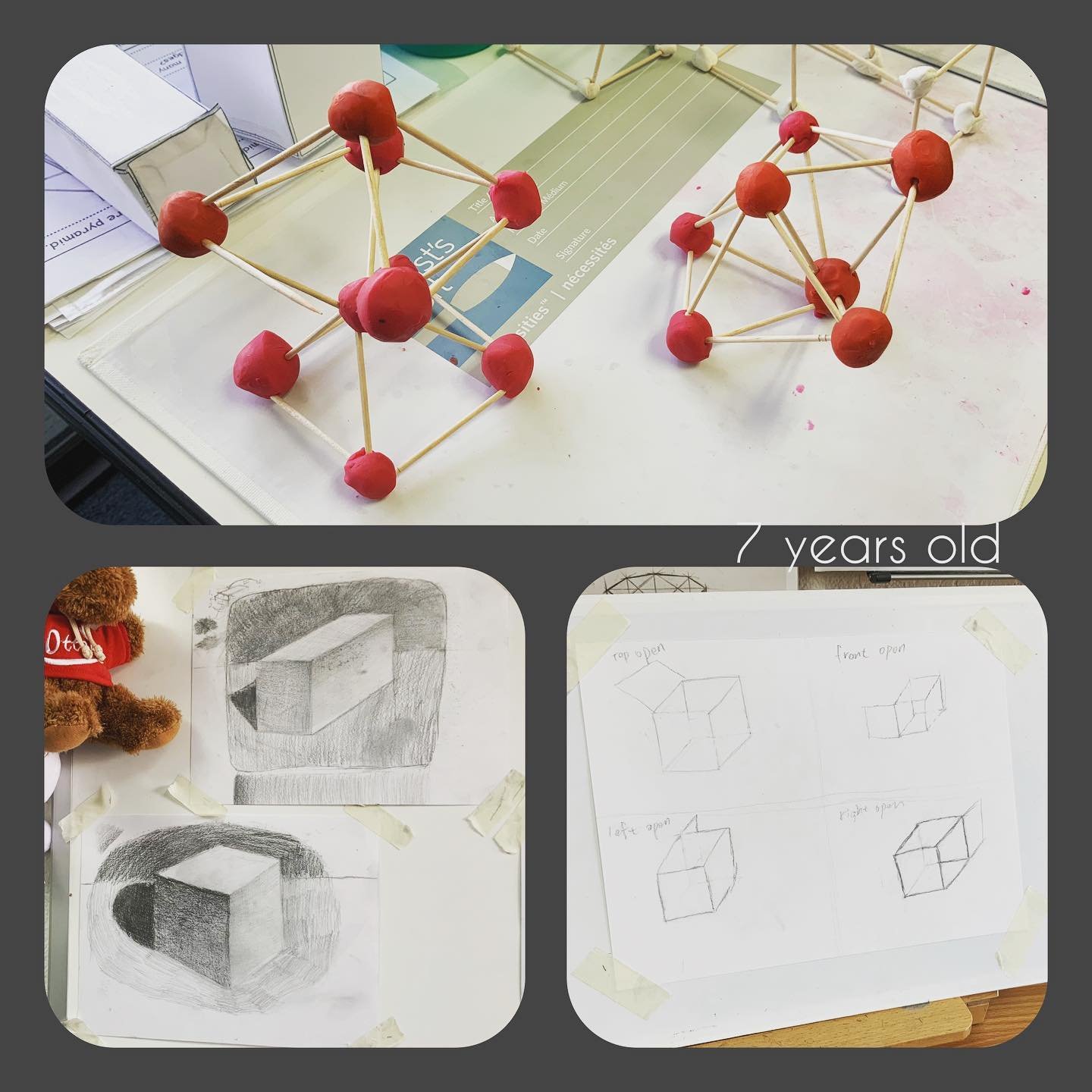 We did Cube/Rectangle prism study ,1 and 2 point perspective study and shadow perspective study in passed 3days.✏️✏️✏️ They all really enjoy in making 3D geometric shapes😄😄have a look theirs works.  #artsummercamp#artclassinsanjose #drawingclass