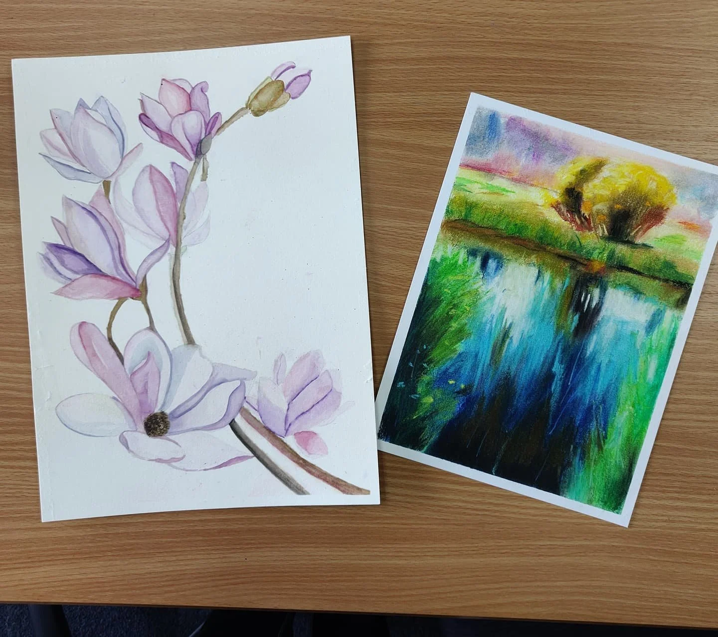 There are two nice works done, from  two girls who are sisters. 😊😊 

(The reference found from Pinterest)
#kidsartwork
#kidsartclasses #watercolorpainting #pastelpainting