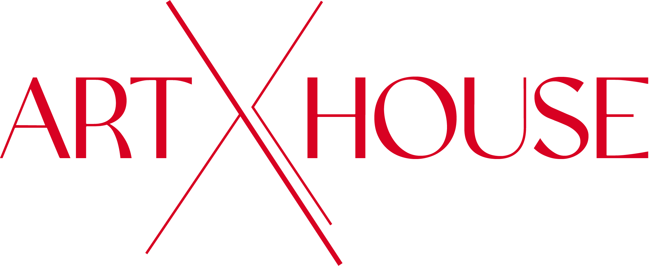 Logo with the words 'Art x House' in red, stylized with a large X in the middle, on a black background.