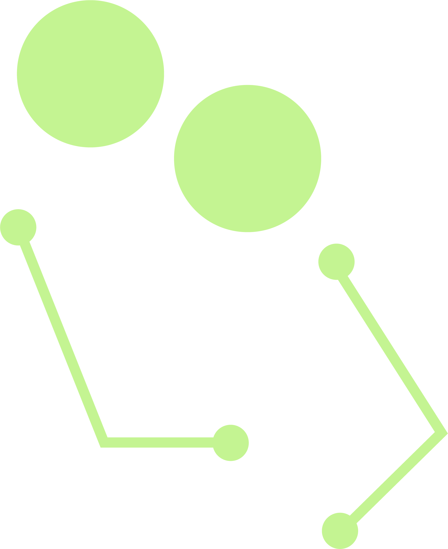 A network diagram with interconnected green circles and lines on a black background.