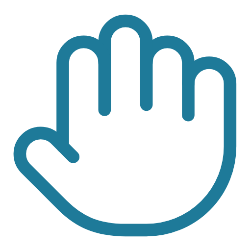 Outline of a hand with three fingers and the thumb, depicted in blue.