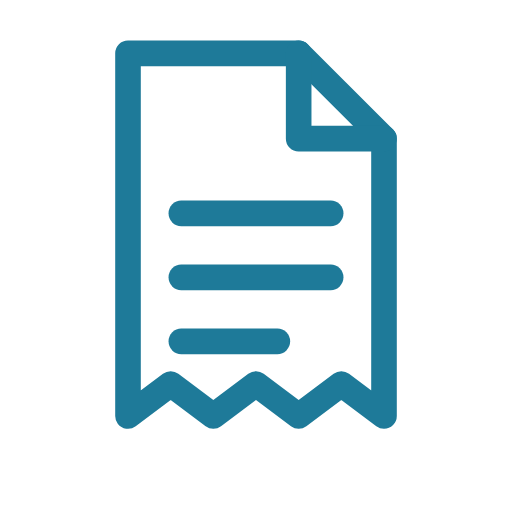 Icon of a document or receipt with lines of text and a folded corner.