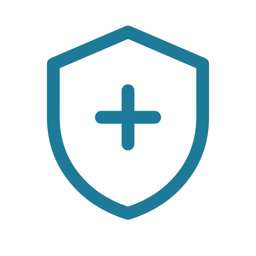 Blue shield with a plus sign in the center.