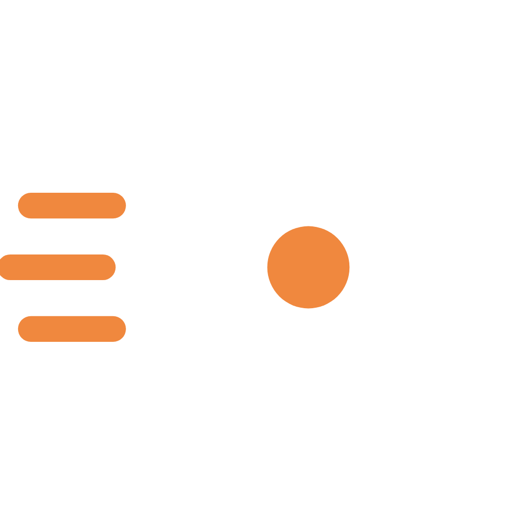 Graphic of a vinyl record with a white outer edge, a black center label, and an orange circle in the middle, with three orange lines to the left indicating motion or speed, on a black background.
