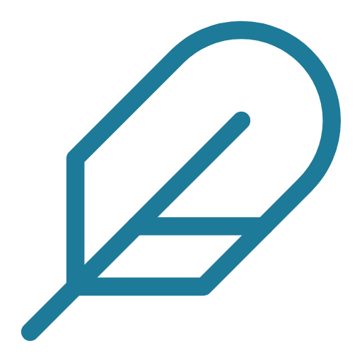 Outline of a feather icon in blue.
