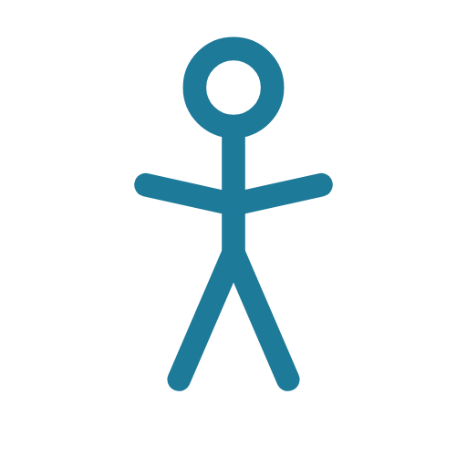 Stylized blue human figure with outstretched arms on black background.