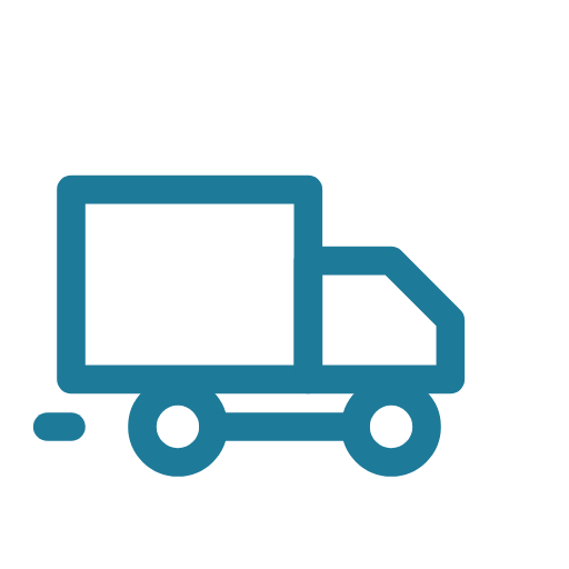 Icon of a delivery truck with a boxy cargo area and small wheels.