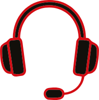 Red outline of a headset with a microphone.