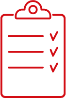 Red clipboard with a checklist containing four items, three of which are checked.