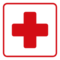 Red cross symbol on a white background