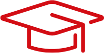 Red graduation cap illustration on a black background
