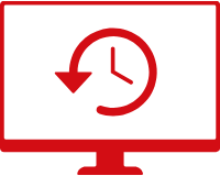 Computer monitor displaying a clock with a circular arrow, indicating time or history.