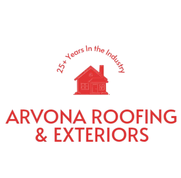 Logo for Arvona Roofing & Exteriors featuring a house icon and the text "25+ Years in the Industry," with the company name in bold red letters.
