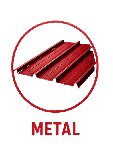 Close-up of a metal red grate with the word 'METAL' below it.