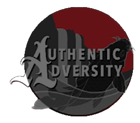 A logo with the text 'Authentic Diversity' in stylized font, featuring a dark background with red and gray accents.