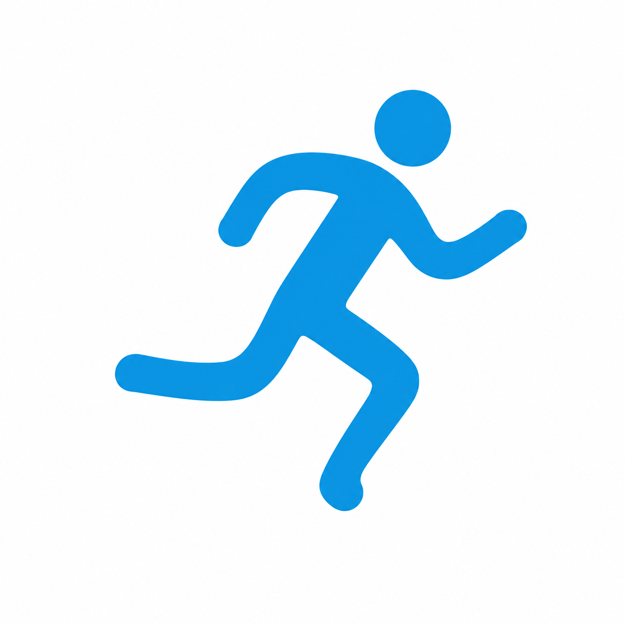 Blue stylized icon of a person running or jogging.