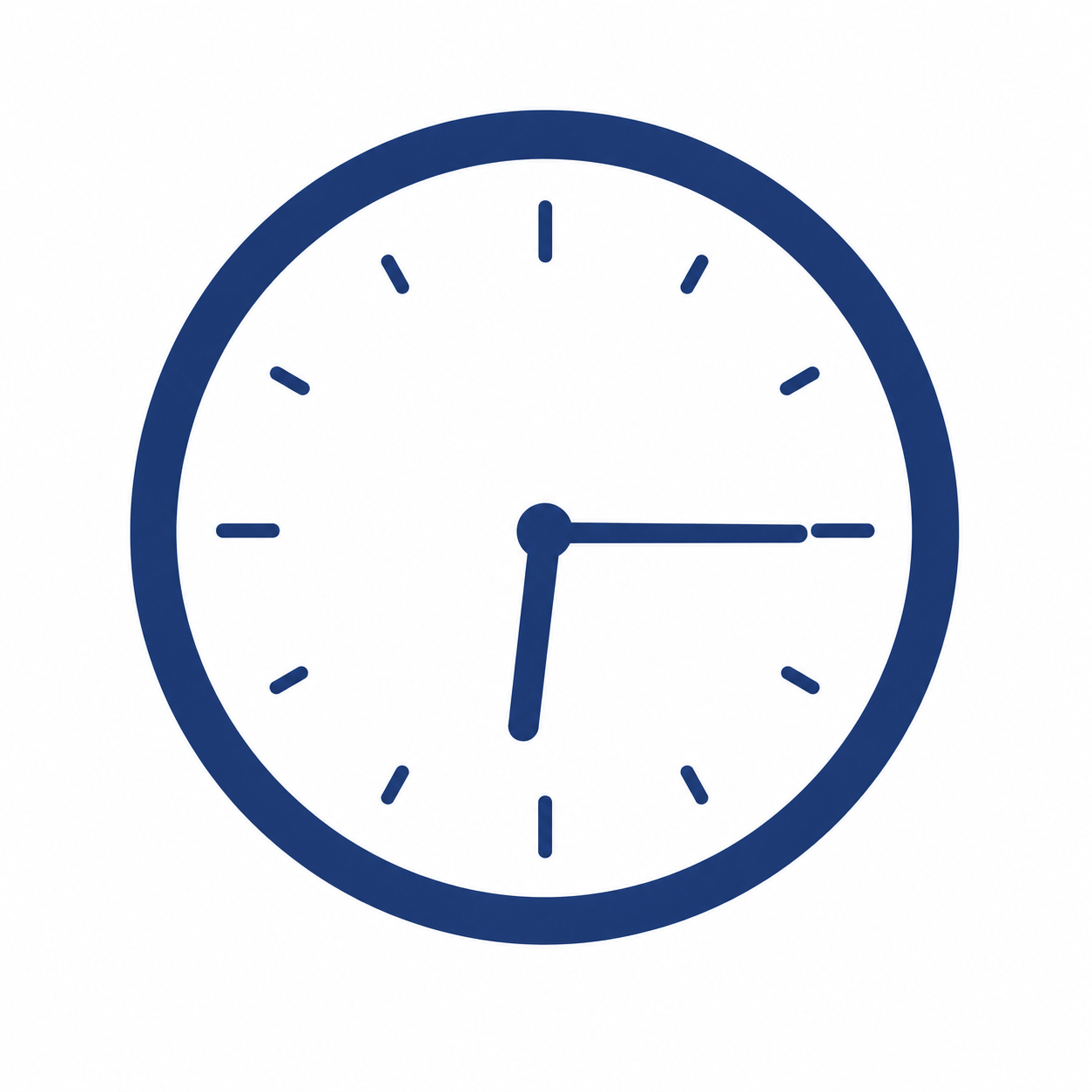 Analog clock showing 6:15 with a white background and blue outline.