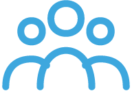 Icon of a group of people with five stylized human figures arranged closely together.