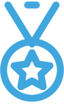 A blue medal with a star in the center.