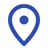 A blue location pin icon on a white background