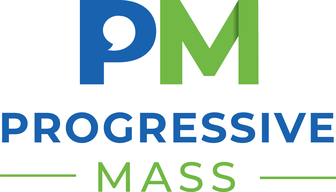 Logo of the Progressive Moderate Party with the letters 'PM' in blue and green, and the words 'Progressive Mass' underneath.