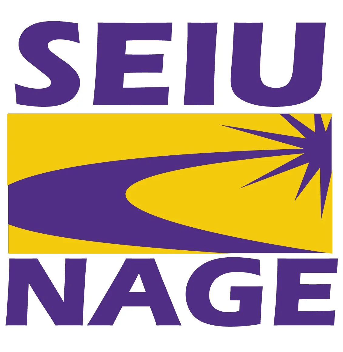 SEIU logo with yellow and purple colors, featuring a starburst design.