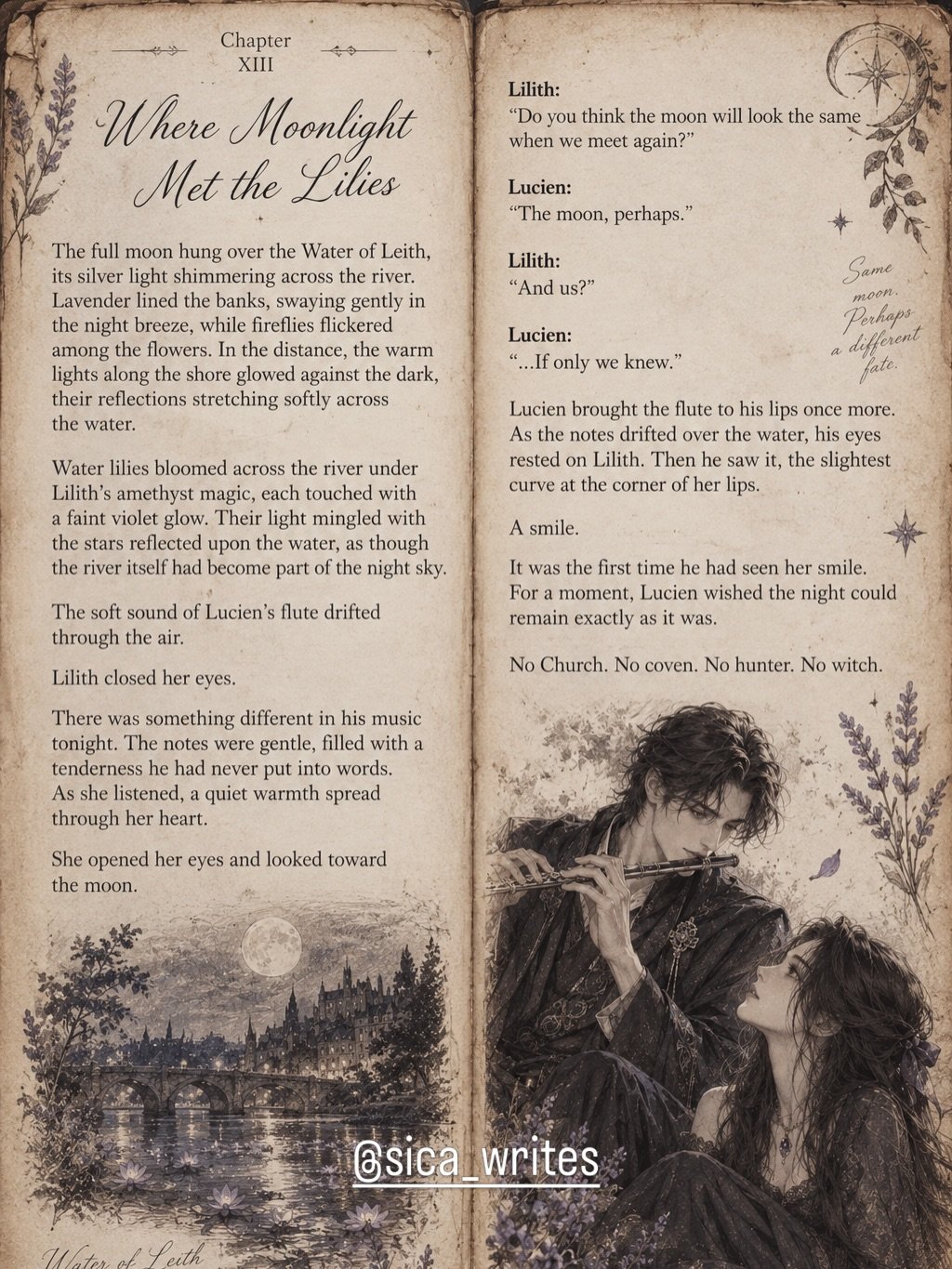 Where moonlight met the lilies | Water of Leith, Edinburgh, Scotland 1626 #elarion #fantasyfiction #fantasyauthor #witch #hunter
