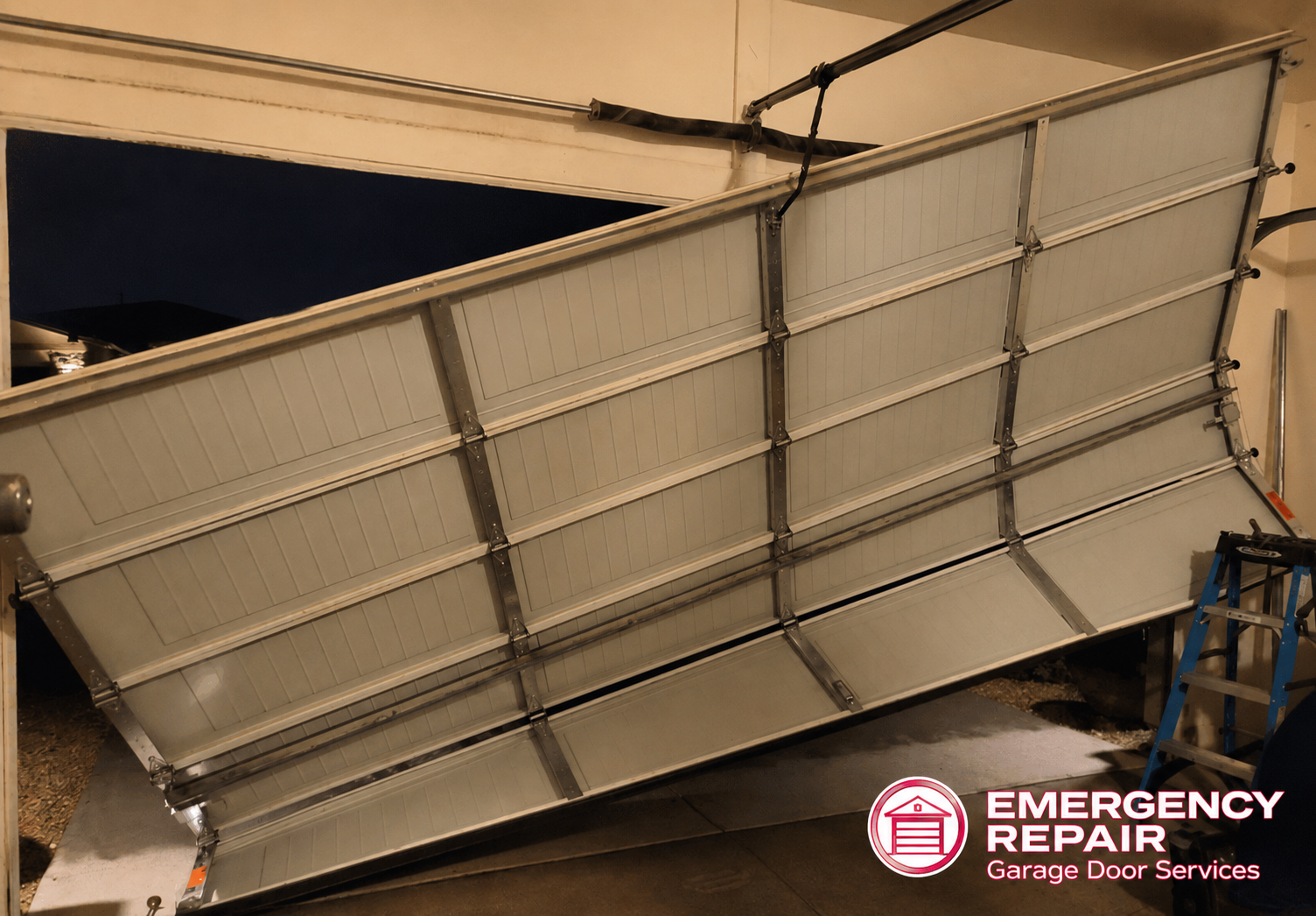 Garage door off track in Lee's Summit MO before repair