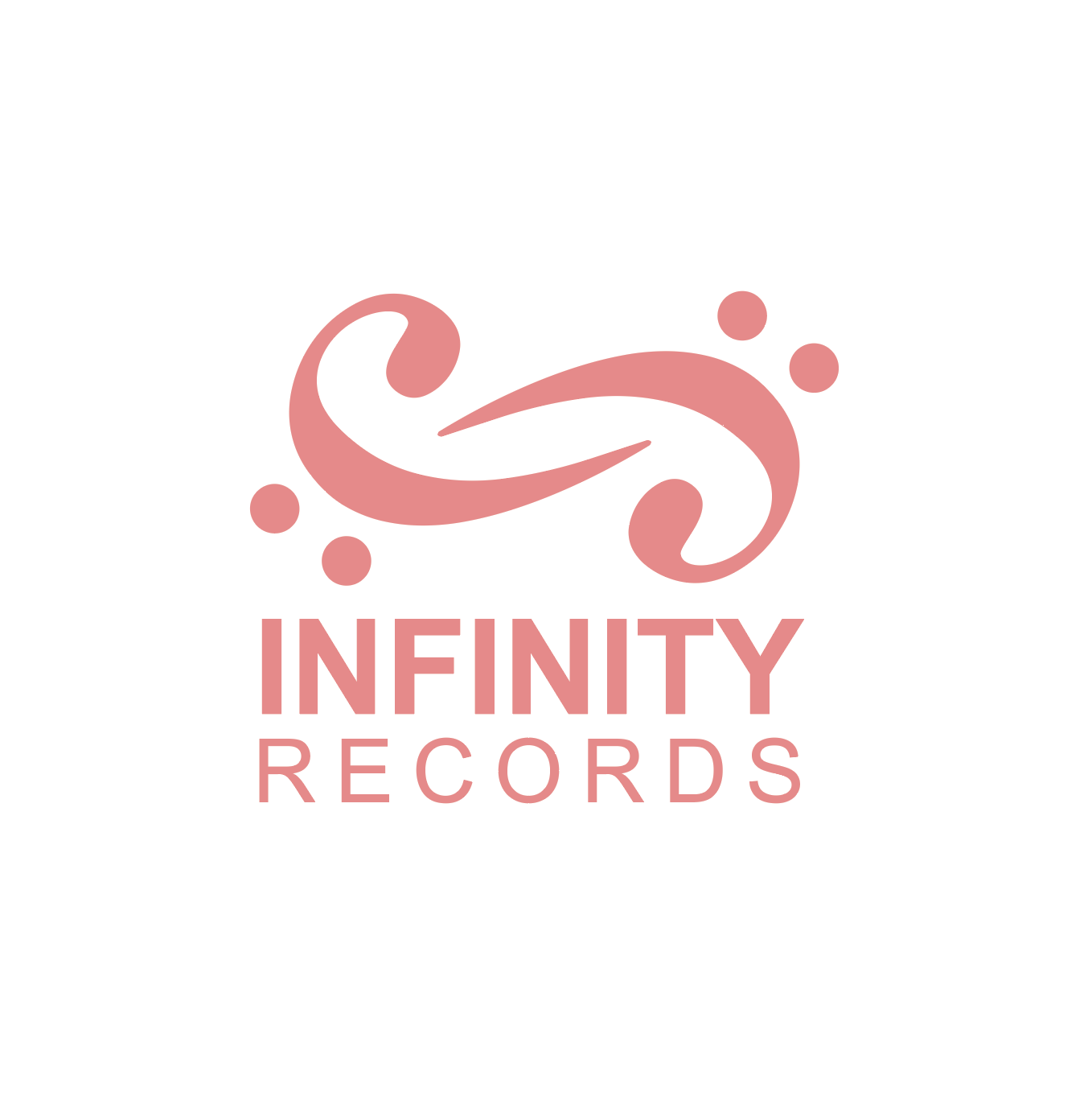 Pink logo for Infinity Records with stylized infinity symbol and the company name below