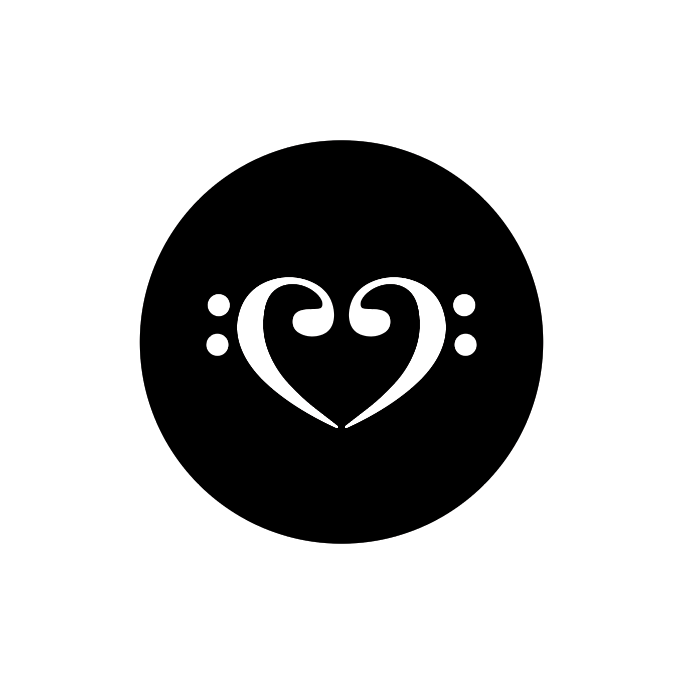 Black circle with a white stylized bear face logo in the center.