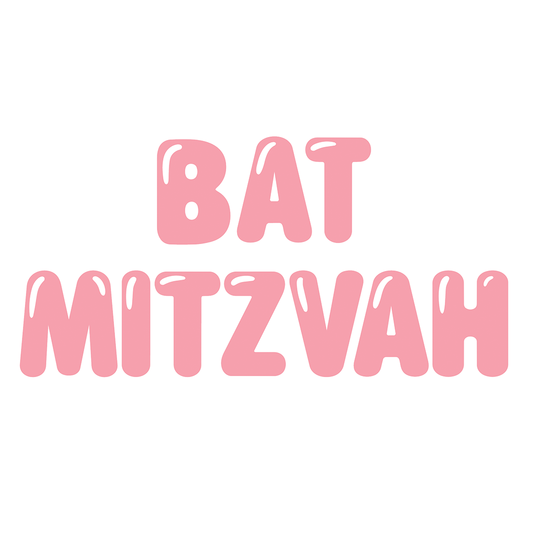 Pink text reading "Bat Mitzvah" on a white background.
