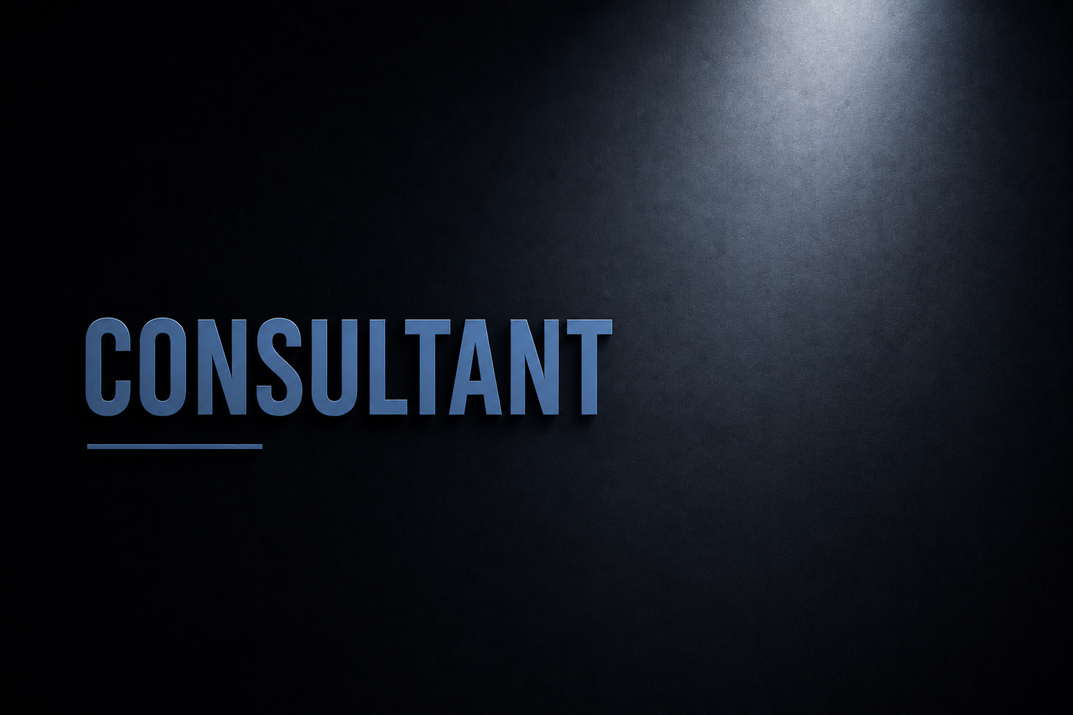 Dark background with the word 'CONSULTANT' in blue capital letters and an underlining line.