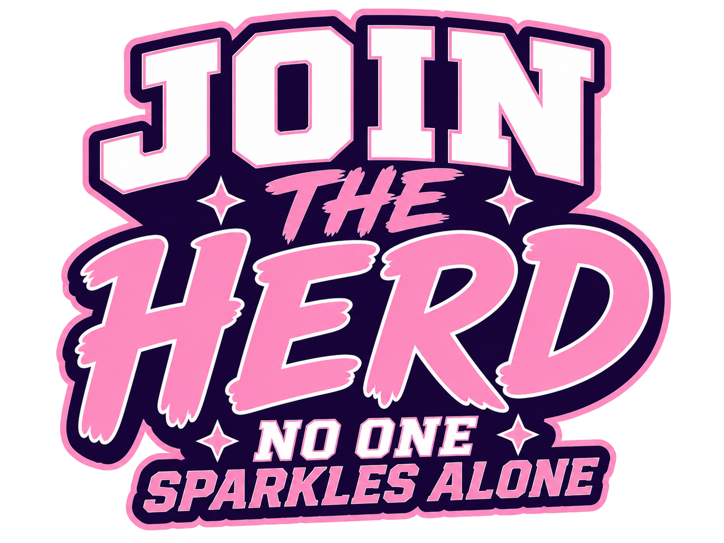 Pink and navy logo for 'Join the No Sparkles Alone' with stylized text and star accents.
