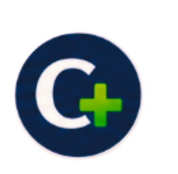 Logo with a dark blue circle, a white 'C' and a green plus sign