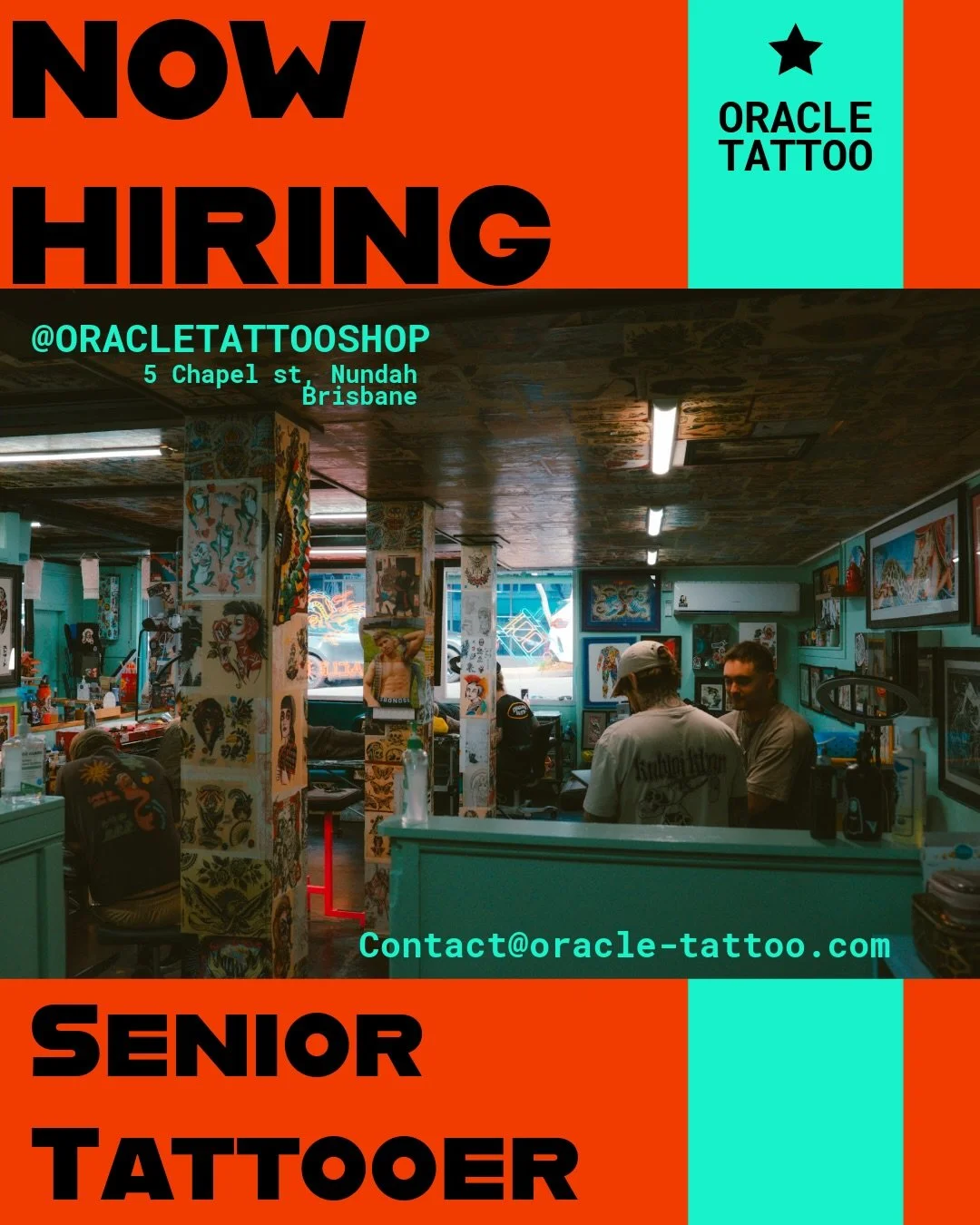 Oracle Tattoo, Brisbane is looking for senior tattooers! Not an apprenticeship opportunity - preferably full time but could make a part time position work for tattooers with a solid client base. Shoot us an email or drop by the shop for a chat if you