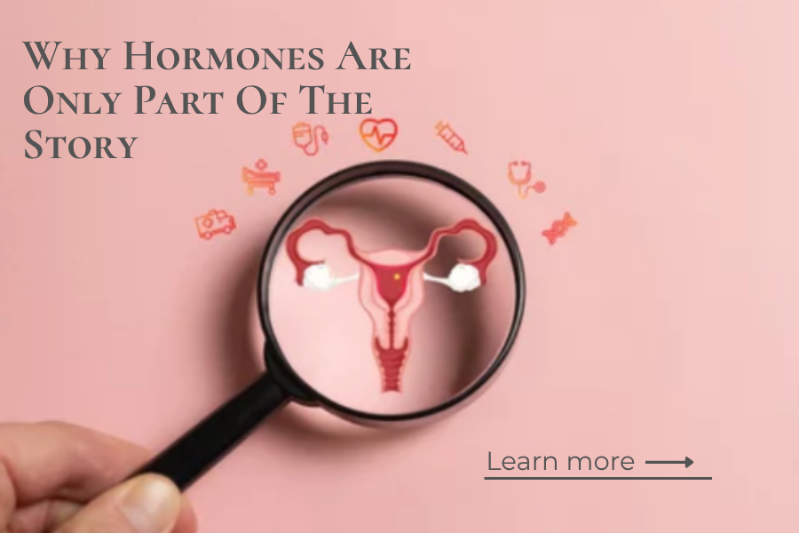 magnifying glass over uterus on pink background
